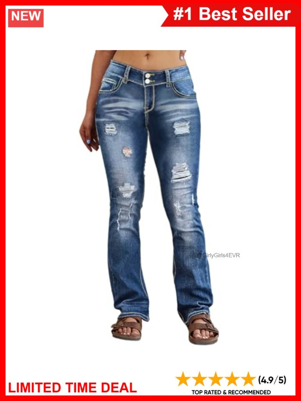 Plus Size Ripped Distressed Bootcut High Waist Stretch Jeans